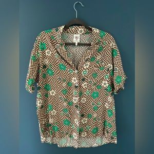 Floral Checkered Short Sleeve Button Up XL